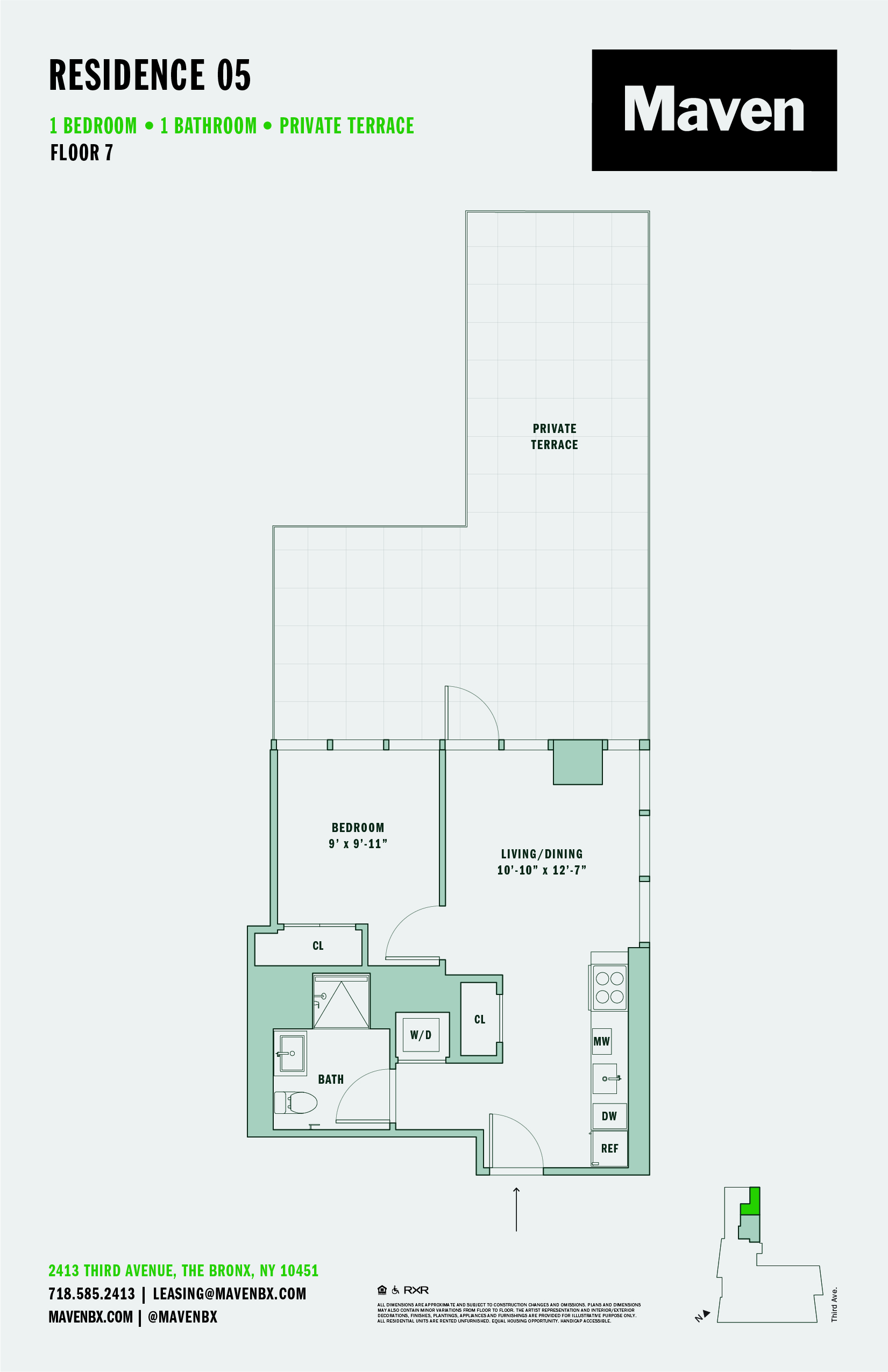 Floor plan for 1 bed, 1 bath, 502 sqft